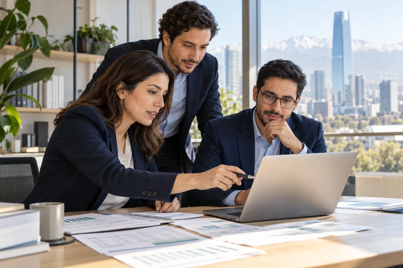 Profesionales de contabilidad revisando informaci&oacute;n financiera en una oficina